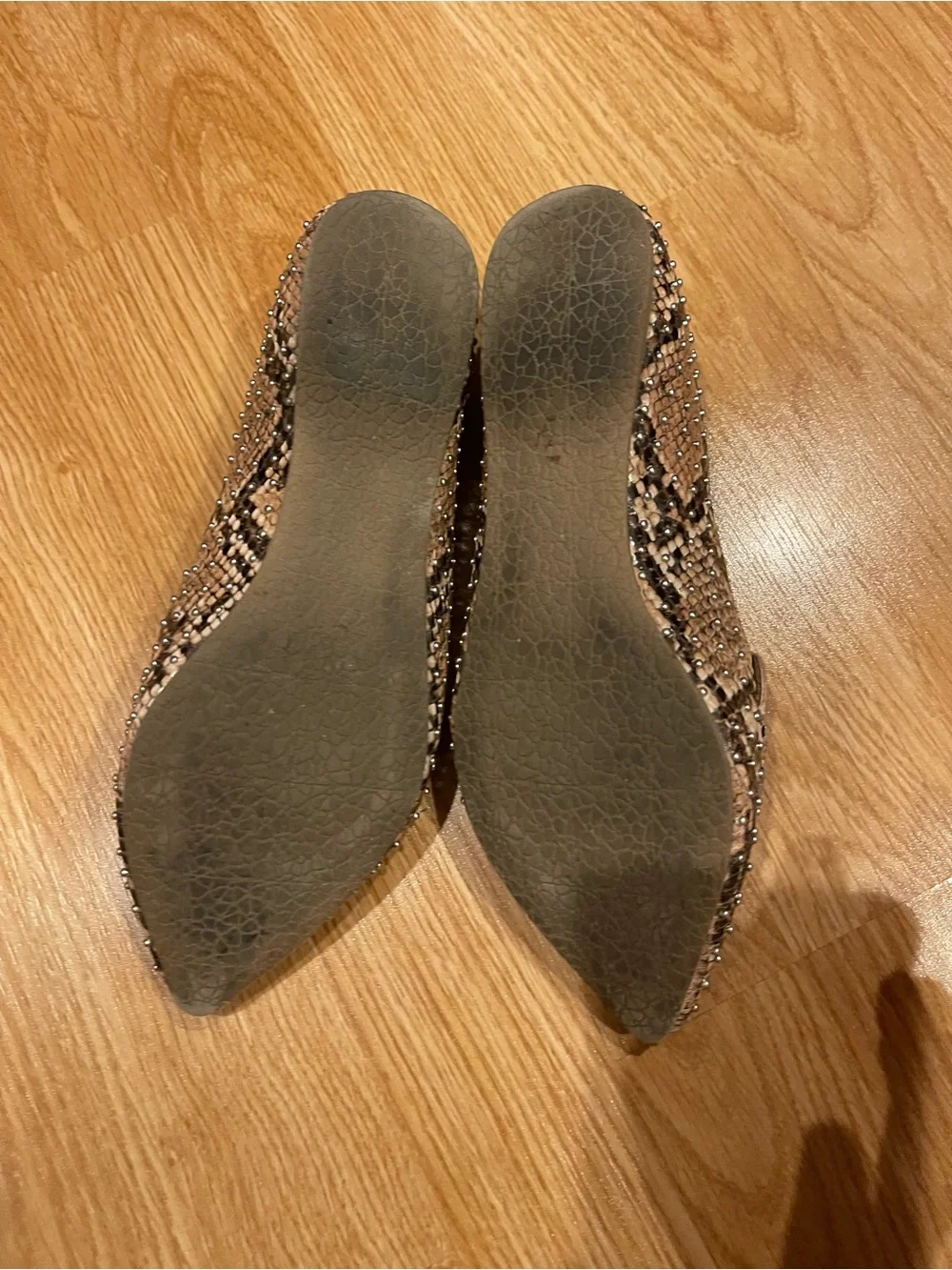 Steve Madden Feather Snake-Print Studded Pointed Toe Flats